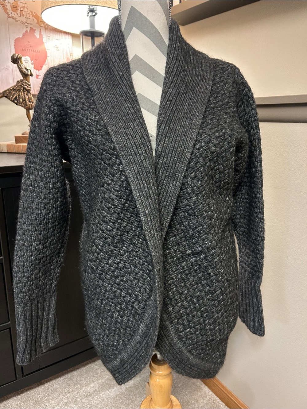 Athleta Gray Wool Yak Blend Open Front Cardigan Sweater, Oversized Small, COZY